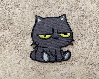 Black Cat Embroidered Iron On Patch, Jacket Decor (2x2)