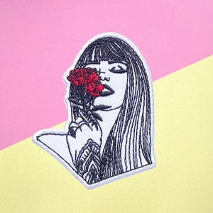 Women and rose  Iron on patch,  Patches, Rose  Patches iron on ,Embroidered Patch Iron, Patches For Jacket ,Logo Back Patch,