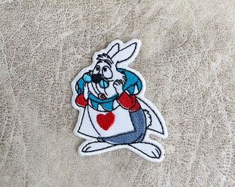 White Rabbit Embroidered Iron-On Patch, Cartoon Applique