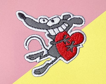 Rat With Love Embroidered Iron-On Patch, Cartoon Animal Patch