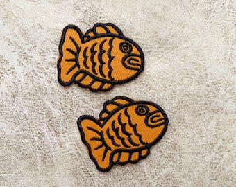Taiyaki Embroidered Iron On Patch, Japanese Fish, Set of 2