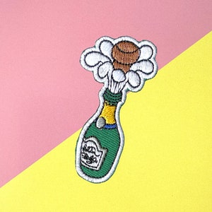 Champagne ijzer op patch, Champagne Patches, Cartoon Patches ijzer op, Geborduurde Patch Iron, Patches Voor Jas, Logo Back Patch,