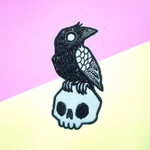 Crow and skull  iron on patch, Skull patches, patches iron on ,Embroidered Patch Iron, Patches For Jacket ,Logo Back Patch,