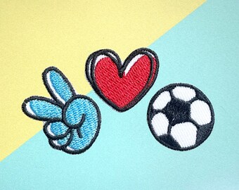 Soccer Embroidered Patch, Peace, Love, Sport Iron-On (3pc)