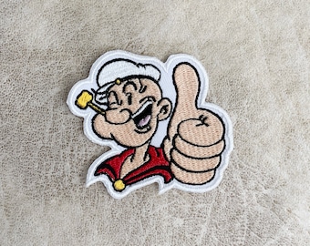 Popeye Embroidered Iron On Patch, Cartoon Back Patch (2.75x3)