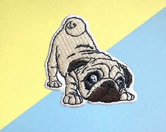 Parche termoadhesivo de Pug lindo, parches de perro, parches de puntada termoadhesivos, parche bordado termoadhesivo, parches para chaqueta, parche trasero con logotipo.