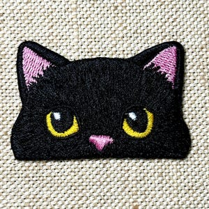 Geborduurde opstrijkpatch zwarte kat, stripfiguur (2,5 x 1,5 inch)