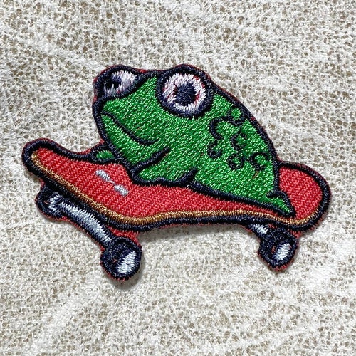 Skater Frosch Gesticktes Bügelbild