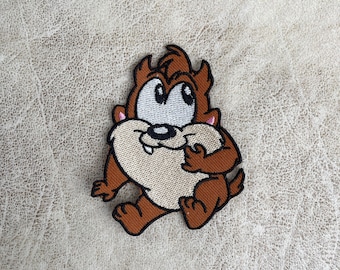 Tasmanian Devil Embroidered Iron-On Patch, Cartoon Character (3x2.5 in)