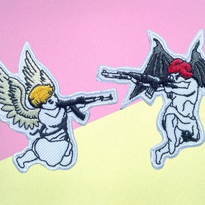 2 PCS Cupido met pistool opstrijkbare patch, patches, Cupido-patches opstrijkbaar, geborduurd patchijzer, patches voor jas, logo rugpatch,