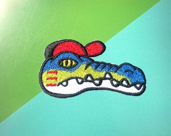 Crocodile Embroidered Iron-On Patch, Jacket Applique