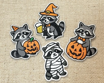 Raccoon Embroidered Iron-On Patch: Halloween Costume, Jacket Decor