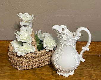 1960 Japanese Napcoware Pitcher Provincial Leaf Floral Embossed