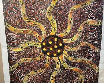Original Reggie Sultan Aboriginal Acrylic Painting "Digging for Honey Ants" | Signed 2003 | Large Australian Indigenous Art on Canvas