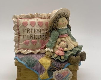 Vintage Heart Tugs Music Box Girl Figurine “Friends Forever” San Francisco Music Box Co 1995