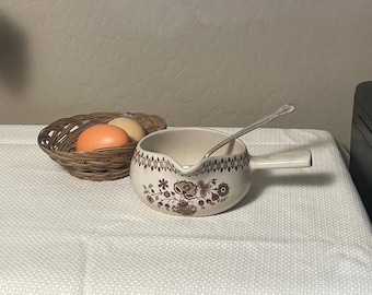 Vintage Johnson Bros Jamestown Gravy Boat – Staffordshire Old Granite Creamer Bowl with Handle, Brown Floral Transferware