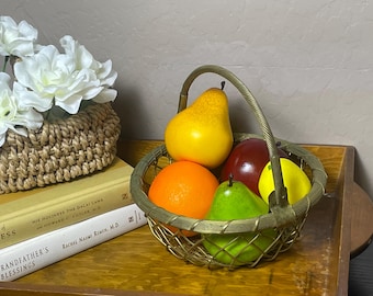 Vintage Brass Wire Fruit Basket with Swing Handle | Made in India | Boho Cottage Kitchen Basket