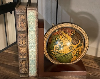 Vintage Italian Desk Globe, Old World Map, Rotating Wood Stand Decor