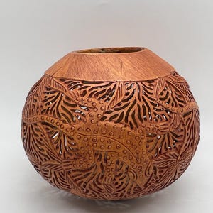 Carved Coconut Shell Lamp Shade, Lizard Design, Tropical Boho Lighting Decor