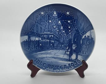 Bing & Grondahl 1956 Christmas Plate, B and G Copenhagen Porcelain, Denmark Blue White Collector Plate, Julen 1956 Wall Decor