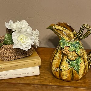 Vintage Drip Glaze Ceramic Pumpkin Pitcher – Fall Farmhouse Vase