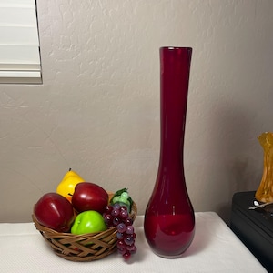 Tall Ruby Red Glass Vase – Pier 1 Imports – 17.5” Hand Blown Style Floor Vase, Modern Statement Decor