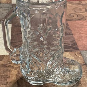 Vintage Libbey Boot Mug Glass, Ornate Scrollwork Beer Stein