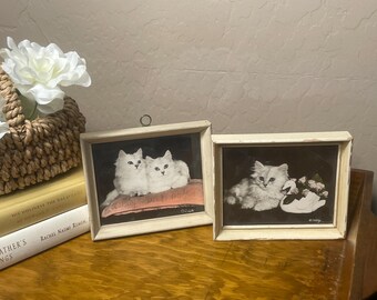 Vintage Bradley R. Currey Kitten Prints | Rustic Farmhouse Cat Wall Art Set