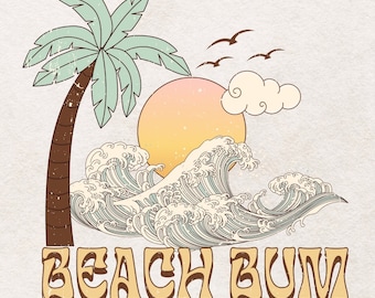 Beach Bum PNG, Summer T shirt design PNG, ocean inspired style, Coconut Girl, Beach PNG,   Retro png,  Beach Shirt png, Summer Sublimation