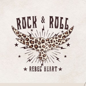 Rock and Roll Rebel Heart PNG | Leopard Print Eagle Design Vintage Music T-Shirt Design Band Tee Style Graphic Digital Download