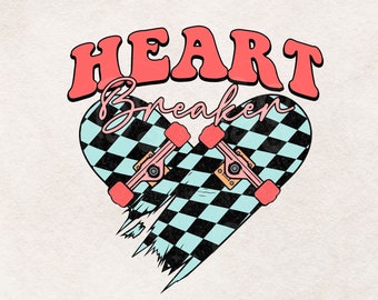 Heart Breaker PNG Retro Valentines Sublimation Shirt Design Checker Skateboard Digital Download