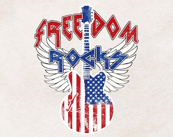 Freedom Rocks Png File for Sublimation Vintage Style 4th of July T shirt Design Download Rock and Roll Fourth of July Graphic Design