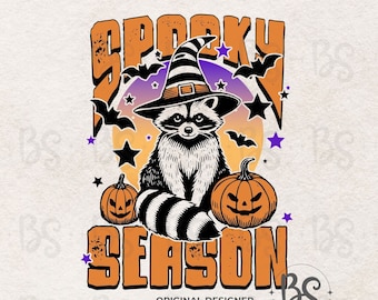 Halloween PNG, Gruselige Saison PNG, Herbst Waschbär Sublimationsdesign, Herbst Waschbär PNG, Kürbis, Witchy Shirt Design PNG, Sofort Download