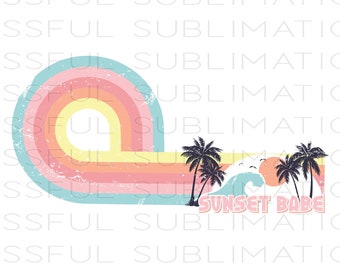 Retro Sublimations, Design Download, Vintage Sublimation, Png, Clipart, T Shirt Design Sublimation Downloads, Summer, Beach Babe, Sunset