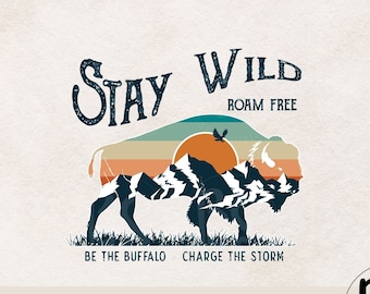 Retro Sublimations, Designs Downloads, Vintage Sublimation, Png, Clipart, T-Shirt Design, Be The Buffalo, Sunset, Bison, Stay Wild