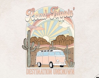 Retro PNG file for sublimation, Cactus Png Sublimate design download, Clipart, T-shirt design, Desert Adventure, Rainbow, Road Trippin PNG,