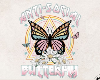 Antisocial Butterfly PNG- Retro Clipart for T-Shirt & Sublimation Design, Unique Butterfly Graphic