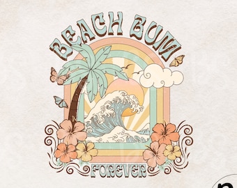 Beach Bum PNG file for sublimation, Retro Beach png, Cute Beach Sublimation designs, Digital download, Summer T shirt Designs