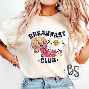 Clube de Café da Manhã, Design Retro Vintage Brunch Panquecas Ovos Bacon Transparente PNG Sublimação Design Download Digital