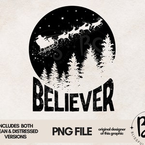 Christmas PNG File for DTG Printing, Christmas Sublimations Designs Downloads, T-Shirt Design, Clipart, PNG, Believer, Santa, Reindeer image 1