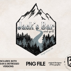 Virgin River PNG file for sublimation printing DTG printing - Jack's Bar Png Sublimation design download, T-shirt design - Mountain Png, PNW image 1