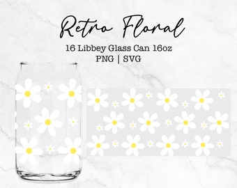 Daisy SVG For Libbey 16oz Can Glass, Daisy Glass Wrap Svg, Cut file Libbey glass svg, Coffee Cup Svg, Libbey Glass Wrap