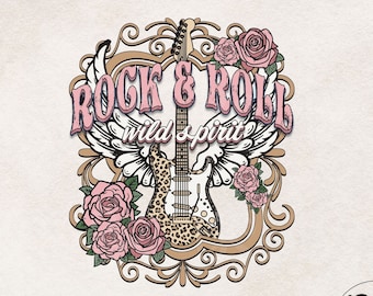Wild Spirit Png, Retro Sublimation Designs Downloads, T Shirt Design, Boho Png, Rock and Roll Sublimation Download, Leopard Guitar, Roses