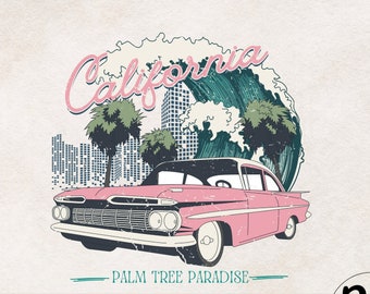 Californië png-bestand voor sublimatie, zomer strand png, retro strand sublimatie ontwerpen downloads, vintage stijl T-shirt ontwerp png-bestanden