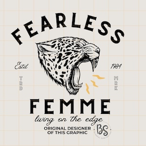 Fearless Femme png, Edgy Feminest Png, Trendy Womens Shirt Png, Leopard Png,  Motivational Png, Rocker Sublimation Design