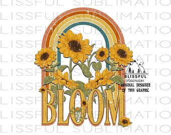 Retro Sublimation, Design Download, Vintage Sublimation, Png, Clipart, Shirt Design, Sublimation Download,  Rainbow, Sunflower, Bloom
