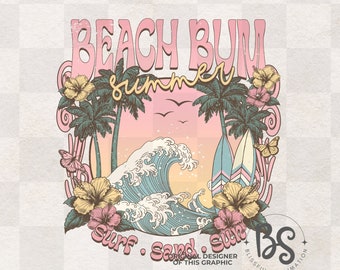 Beach Bum Summer PNG - Preppy PNG Sublimation Design for Beach Shirt, Retro Summer PNG for Summer Shirt, Beach Bum Png, Beach Design png