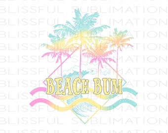 Retro Sublimations, Sublimation Design Download, Summer Png, Clipart, T Shirt Design, Beach Bum, Palm Tree, Wave, Clip Art, Retro PNG