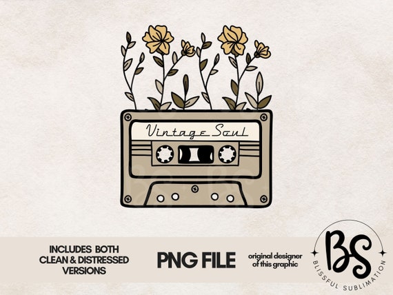 Vintage Soul PNG, Retro png, Sublimation Designs, T shirt design Download,  Music Sublimation,  T-Shirt Design, Wildflower cassette tape png