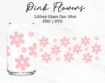 Retro Flower SVG For Libbey 16oz Can Glass, Groovy Glass Wrap Svg, Cut file Libbey glass svg, Coffee Cup Svg, Libbey Glass Wrap